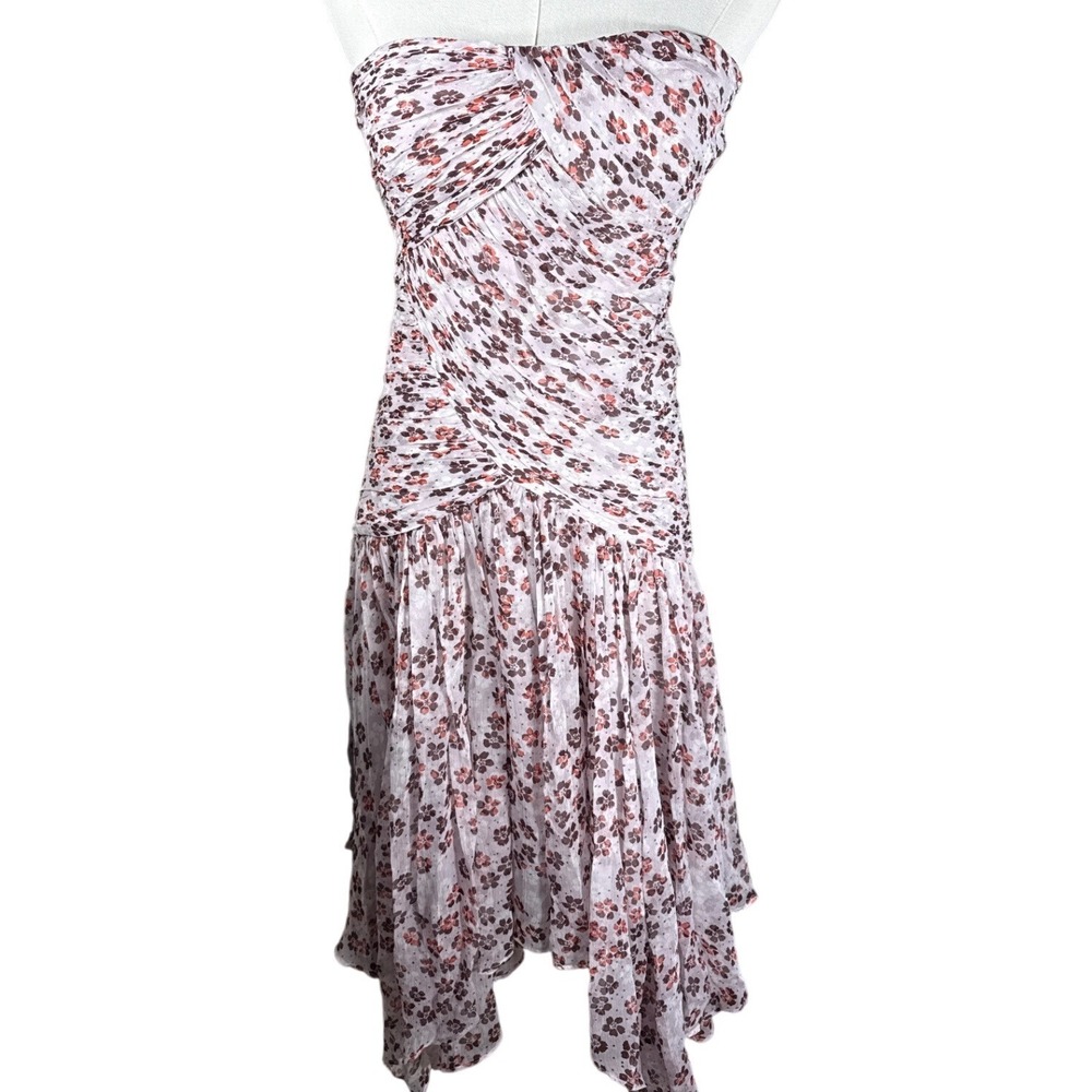 Joie Strapless Silk Floral Ruched Asymmetrical Handkerchief Hem Dress Size 00